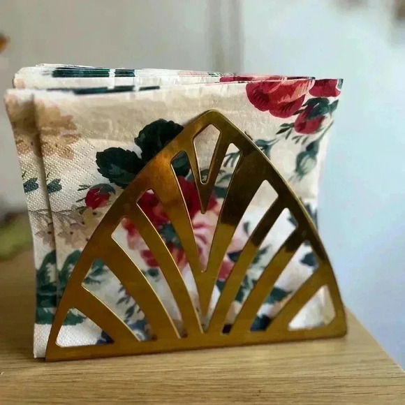 IKEA TILLSTÄLLNING Napkin holder, brass color/ gold Brass Art Deco Triangle - Picture 9 of 11